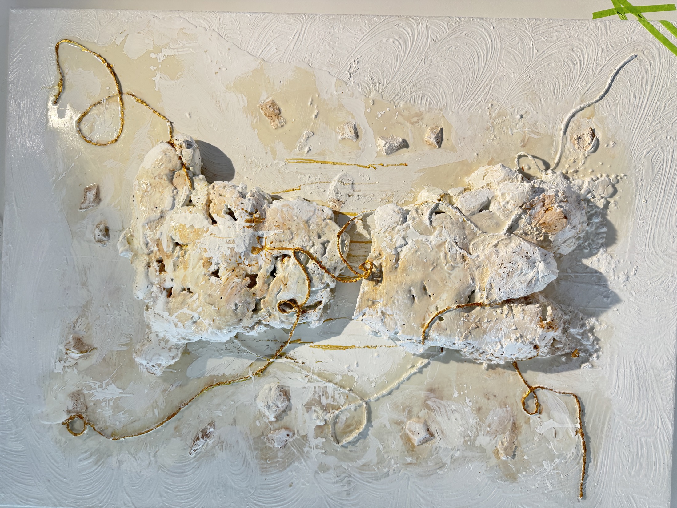 Mr Soul — sculpted canvas relief, 24kt gold, acrylic, resin by Polen Cerci