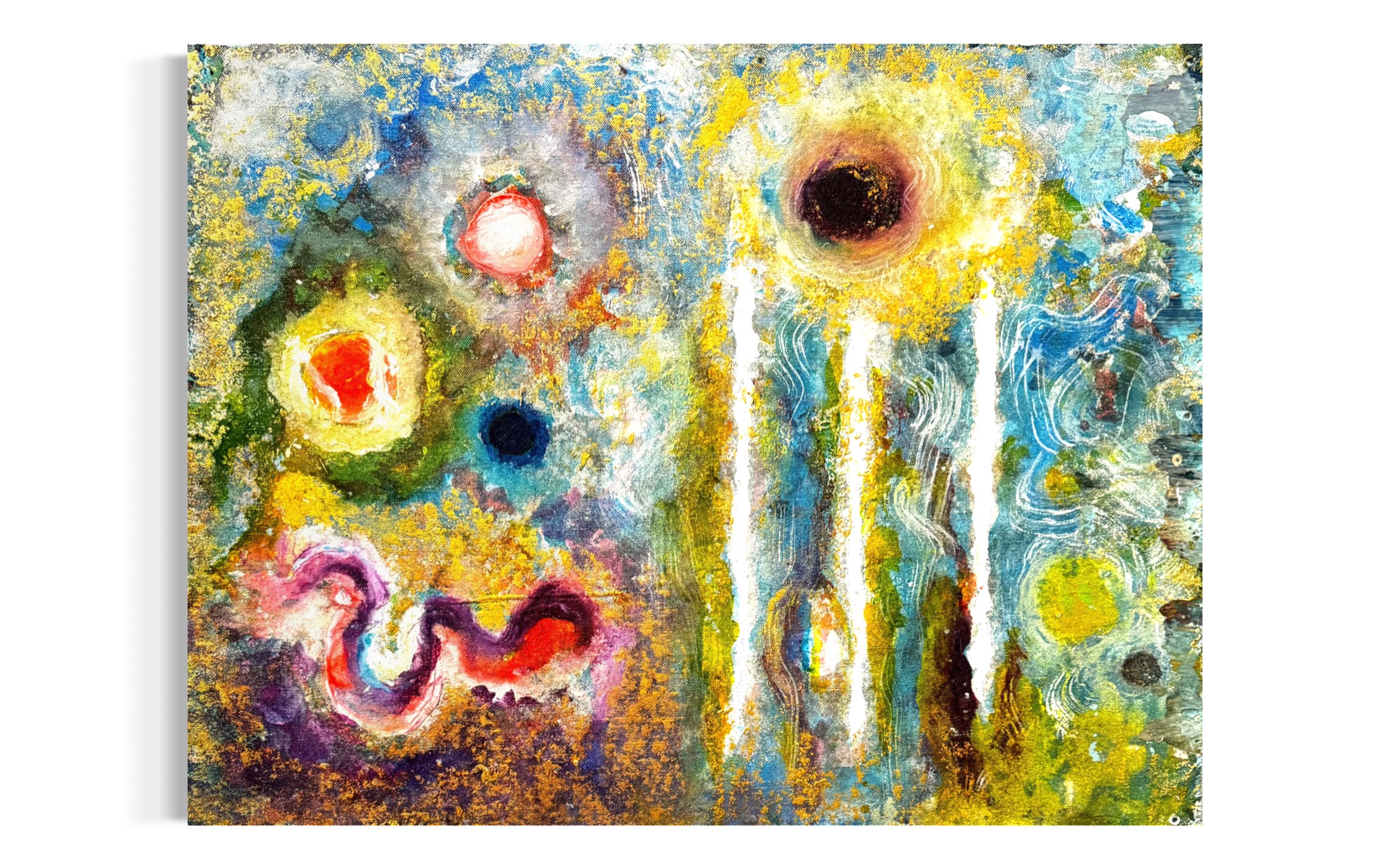 Petite 13 — mixed media — burlap, canvas, and board by Polen Cerci
